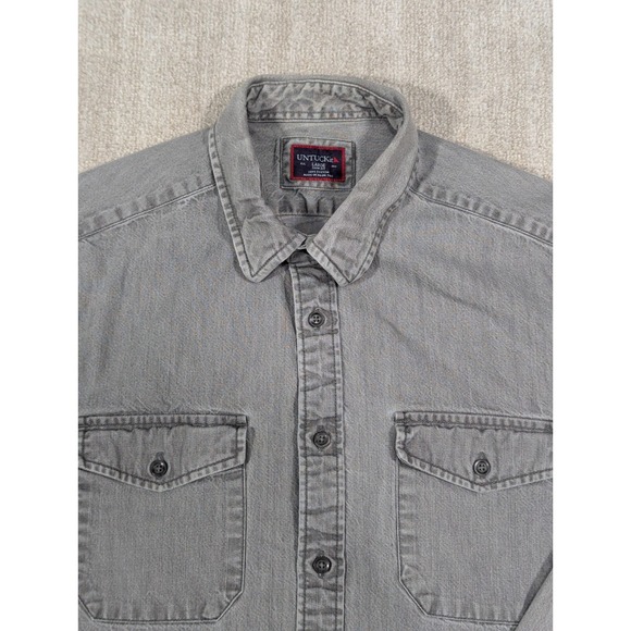 UNTUCKIT Shirt Men's Large Grey Long Sleeve Button Down Elderton Heavy Denim - Picture 1 of 15